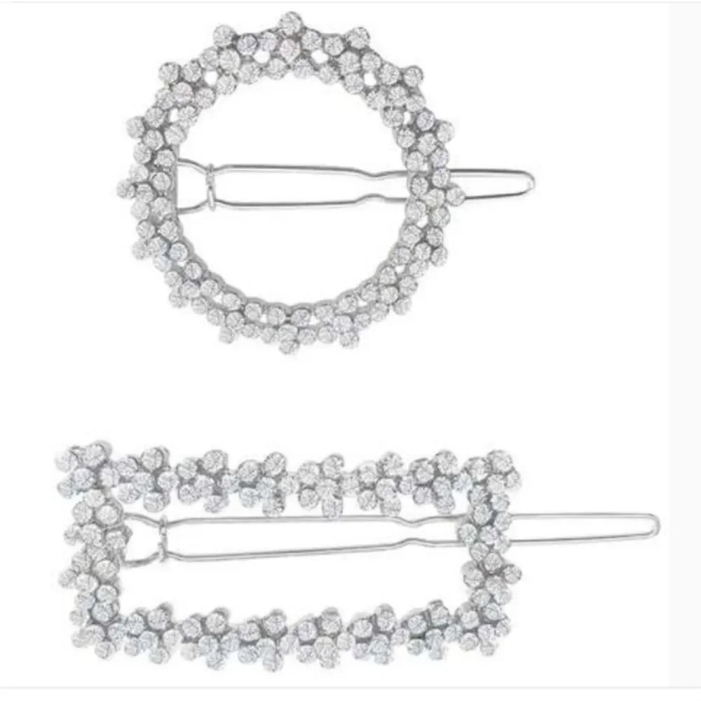 Zaxie Circle and Square Hair Clips Set of 2 Clear Stones in Floral Design New